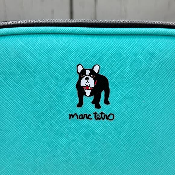 Marc Tetro Makeup Cosmetic Case Boston Terrier French Bulldog Teal Zipper Bag - Picture 3 of 15